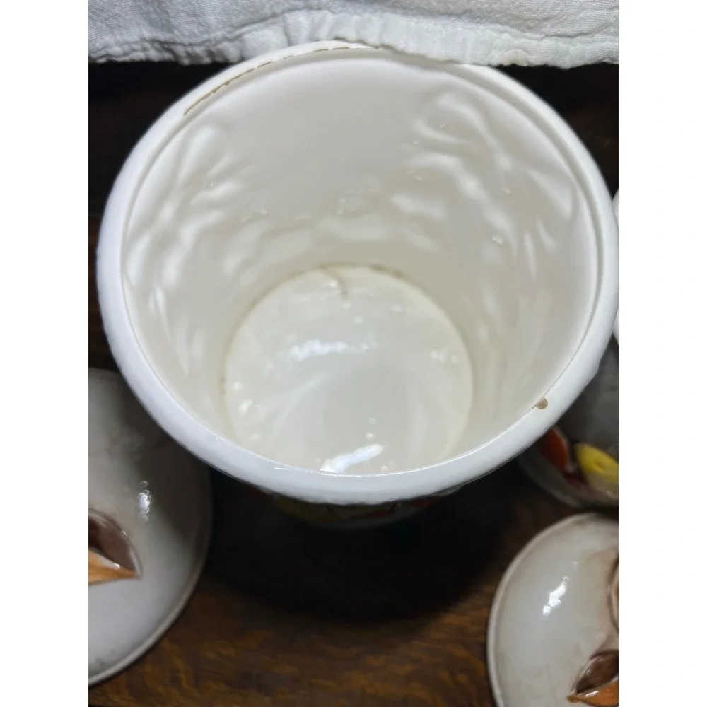 VTG Napcoware Japan 4 Piece Ceramic Fruit Canister Set Cream Grannycore